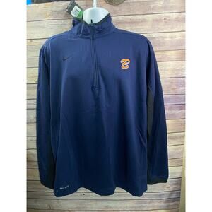 Nike Quarter-Zip Pullover Size XL Navy Blue Textured Fabric Orange “B” Logo NWT